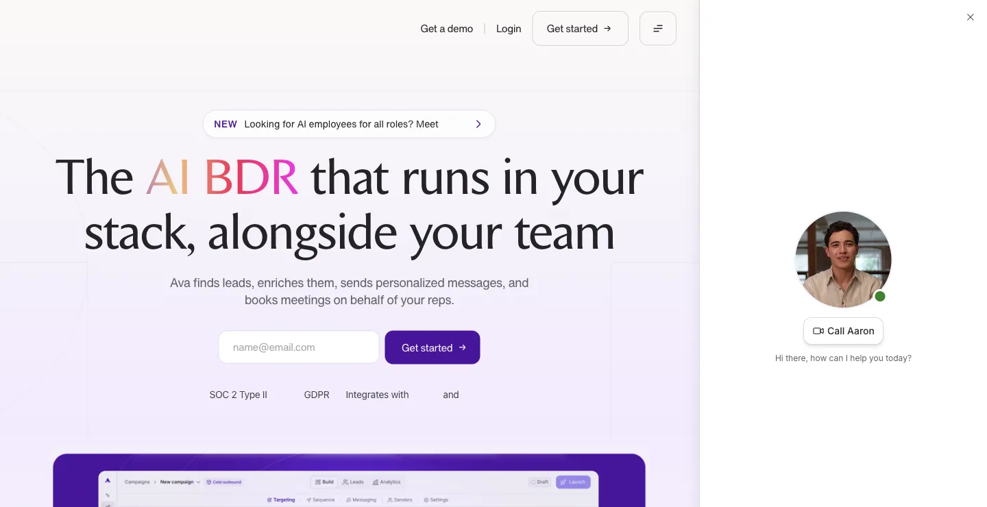 Artisan homepage: The AI BDR that runs in your stack, alongside your team, captured October 18, 2026