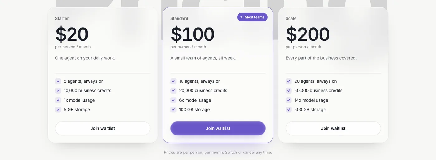 Dock pricing page, captured October 14, 2026