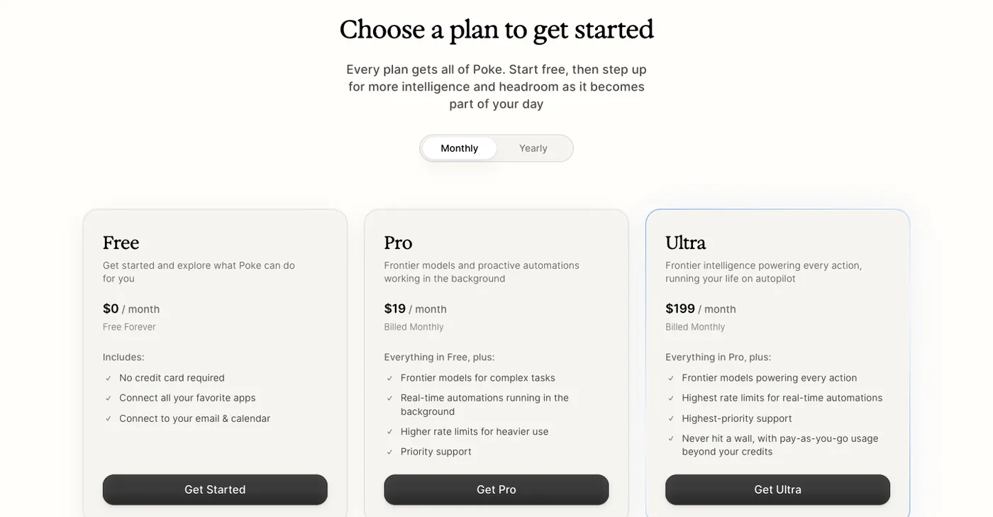 Poke pricing page, captured October 14, 2026