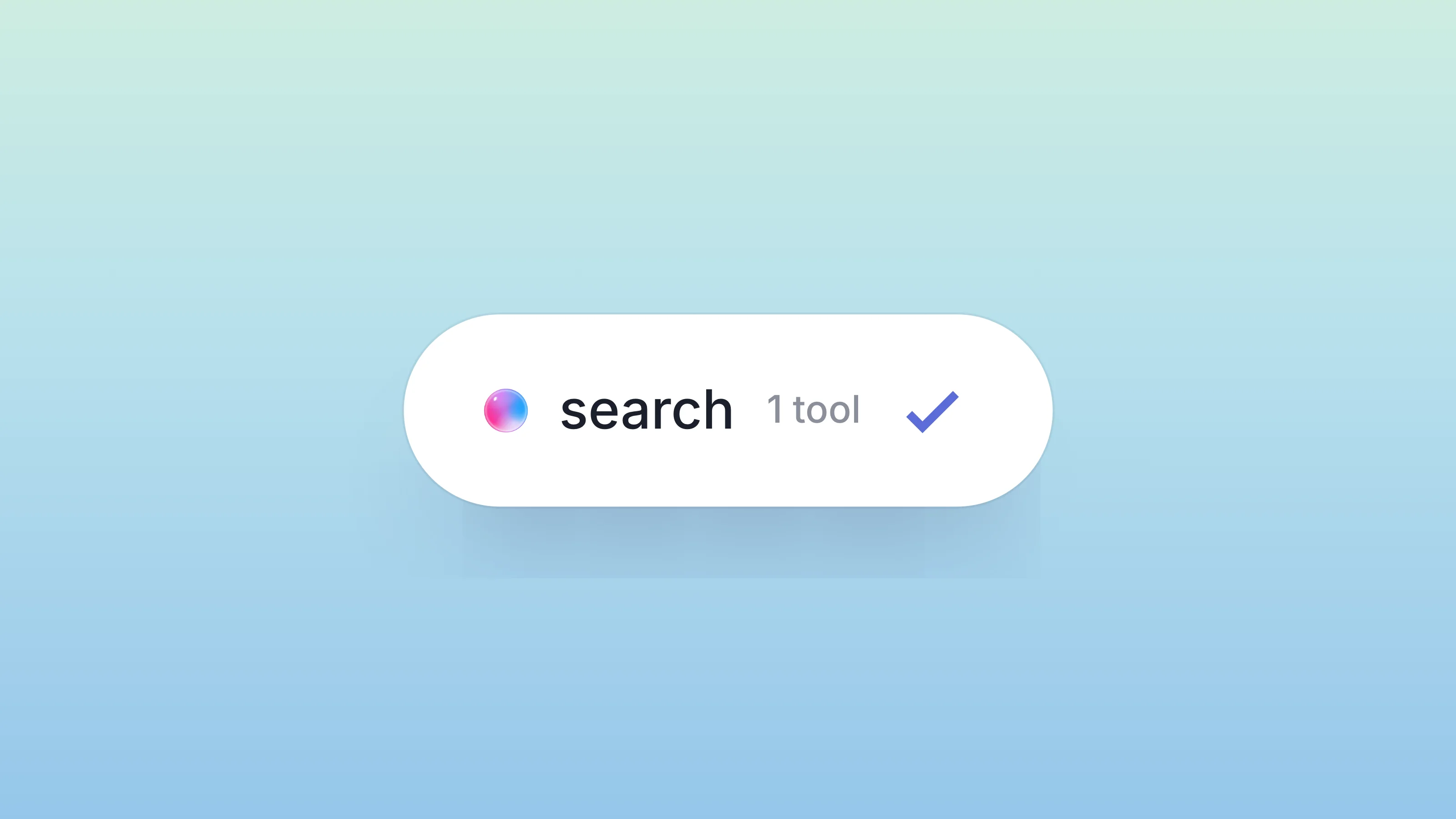 A single row with the Dock orb reading search, 1 tool, on a soft mint gradient.